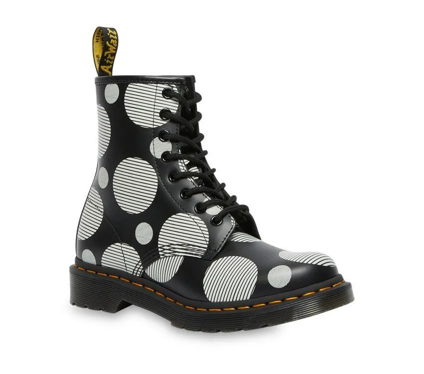 1460 Black White Polka Dot Smooth Lace Up Boot