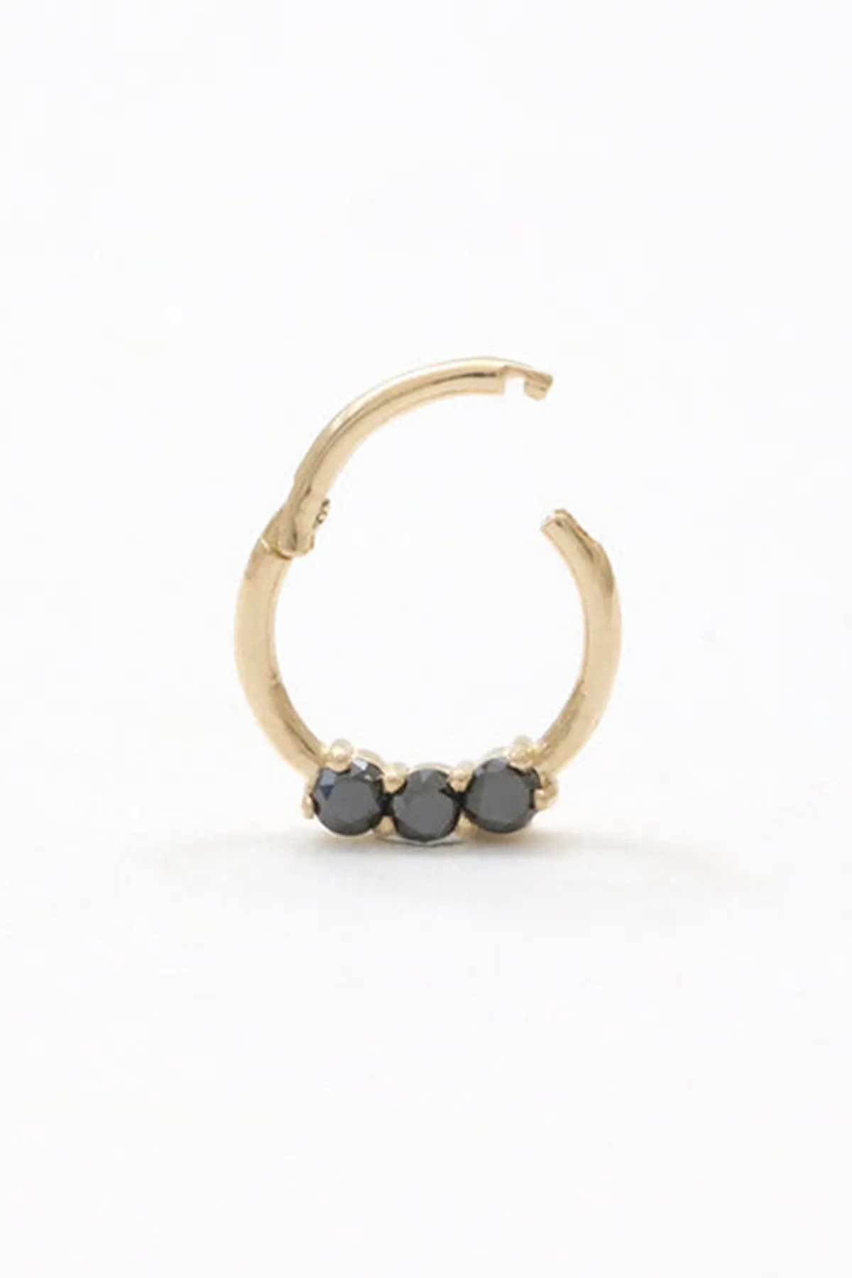 14K 18K Solid Gold Jewelry CZ or Genuine Black Diamond Daith Nose Clicker Hoop Ring Earring