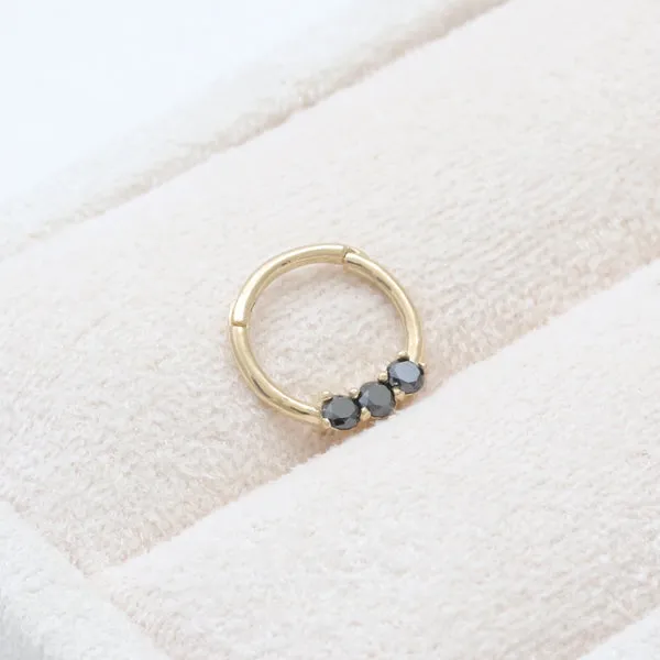 14K 18K Solid Gold Jewelry CZ or Genuine Black Diamond Daith Nose Clicker Hoop Ring Earring