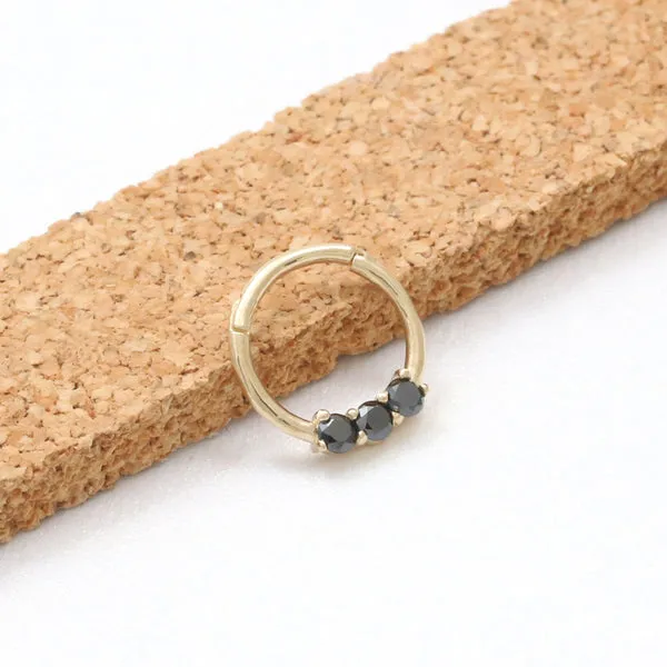 14K 18K Solid Gold Jewelry CZ or Genuine Black Diamond Daith Nose Clicker Hoop Ring Earring