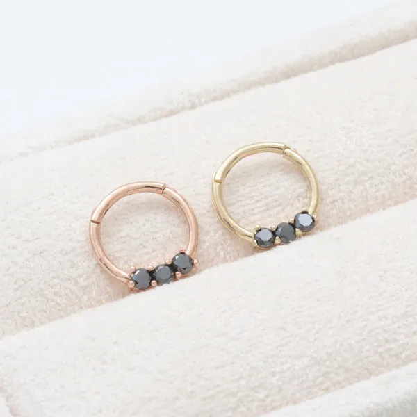 14K 18K Solid Gold Jewelry CZ or Genuine Black Diamond Daith Nose Clicker Hoop Ring Earring