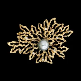 14K Yellow Gold Estate Gray Pearl and Diamond Pin Pendant