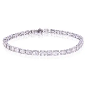 18K WHITE GOLD BAGUETTE AND ROUND DIAMOND BRACELET - 4.09CTW