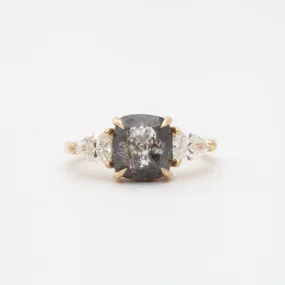 1.94 ct Rose-Cut Cushion Gray Diamond Three-Stone Ring