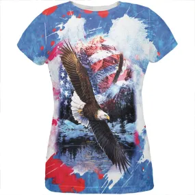 4th of July American Flag Bald Eagle Splatter All Over Womens T Shirt