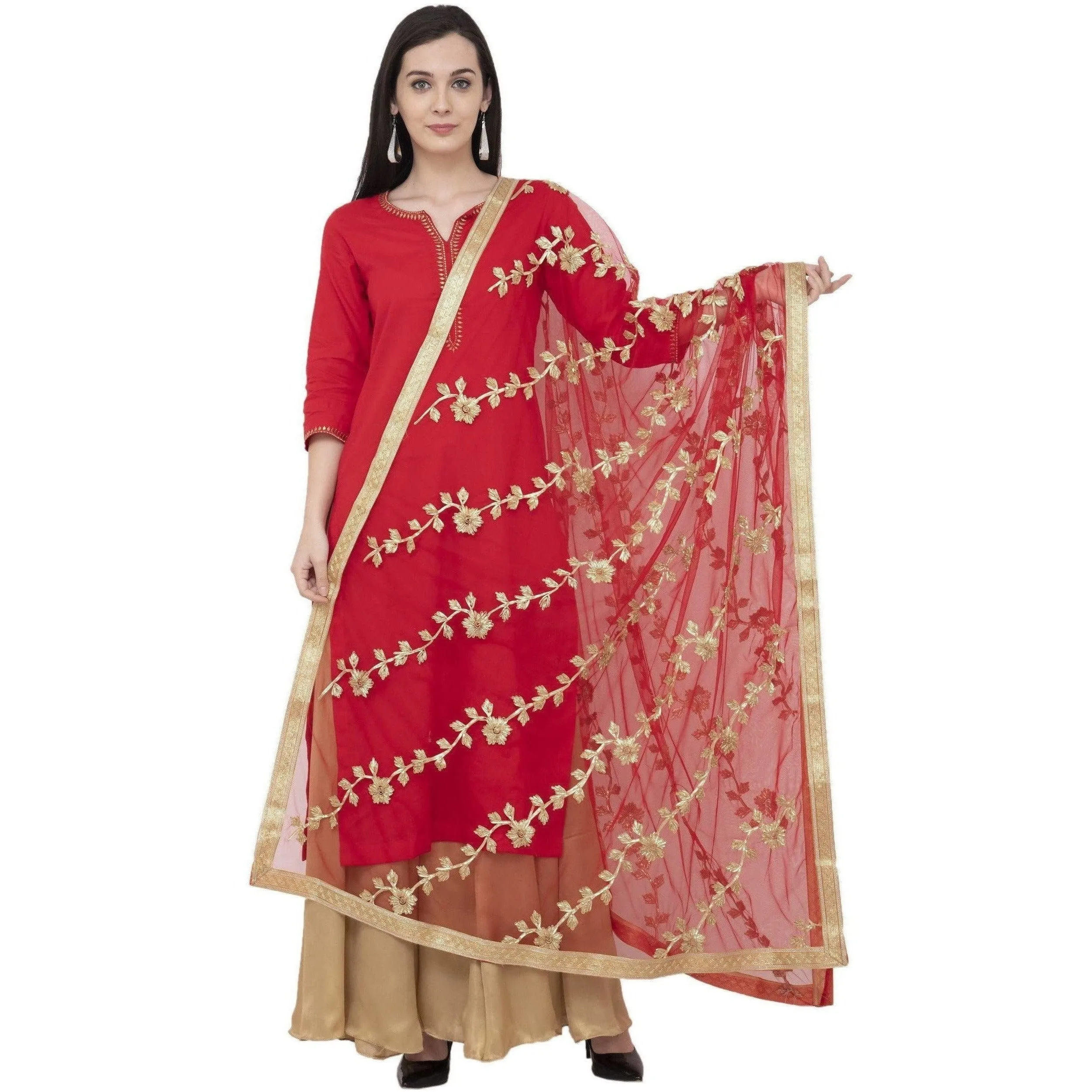 A R Silk Net Gota Emb. Fancy Dupatta Color Red Dupatta or Chunni