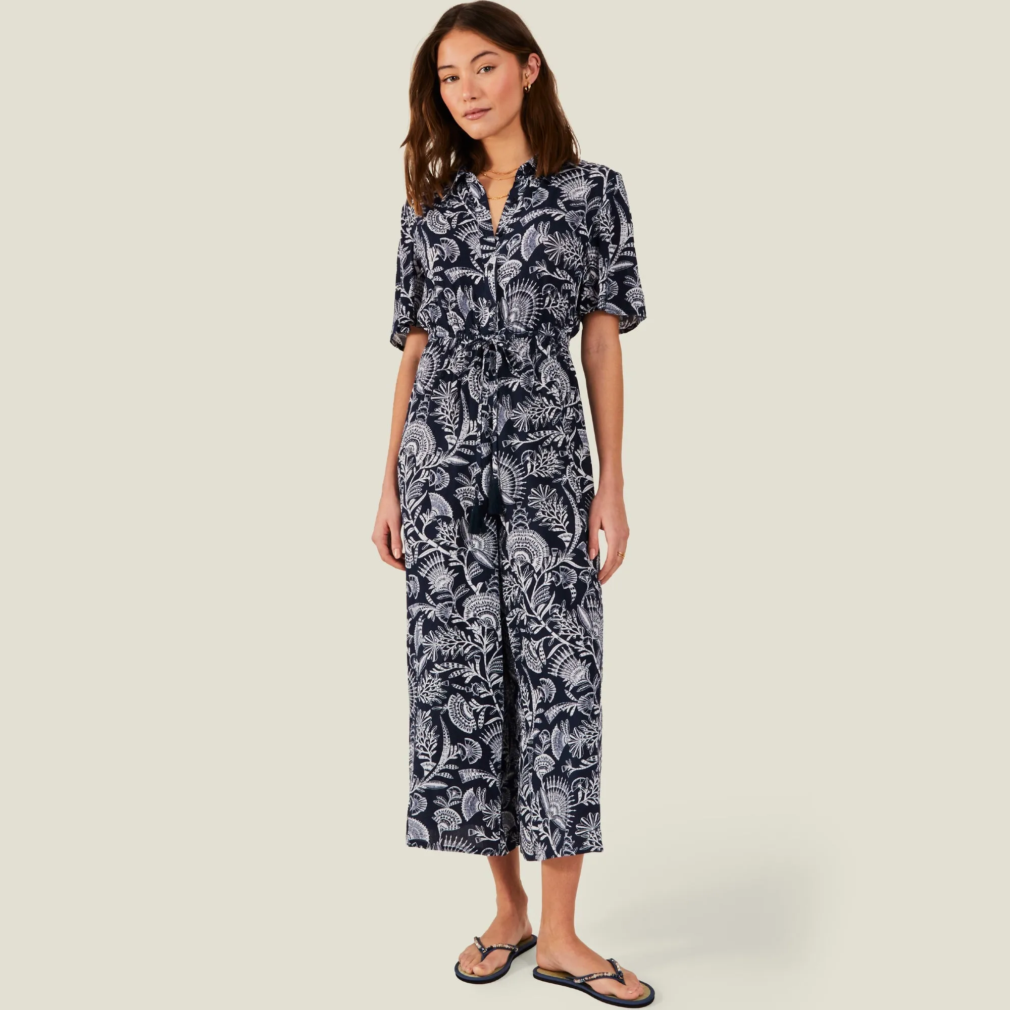 Accessorize London Women's Navy Blue Fan Print Jumpsuit X Small