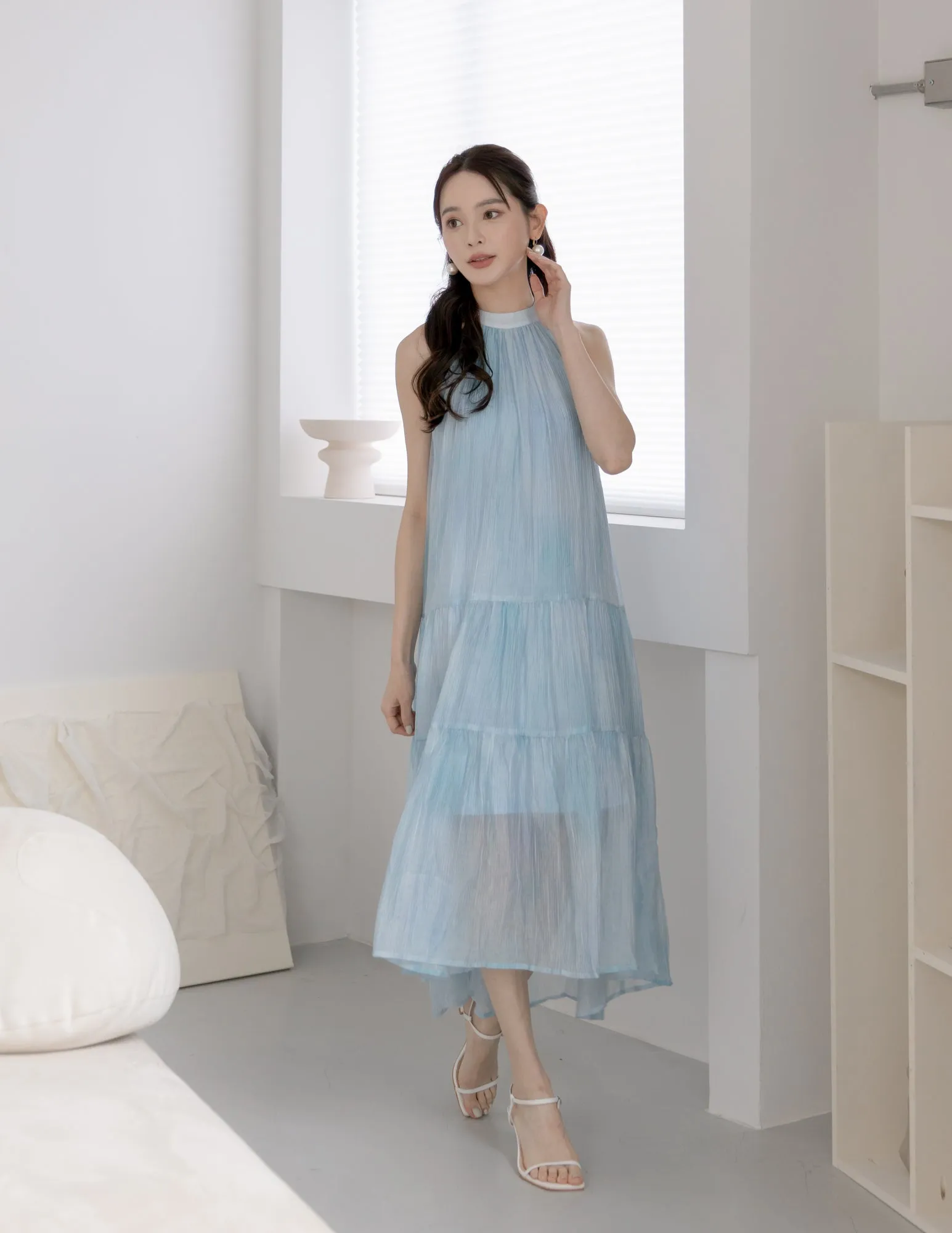 Adelia Organza Ombre Dress in Blue