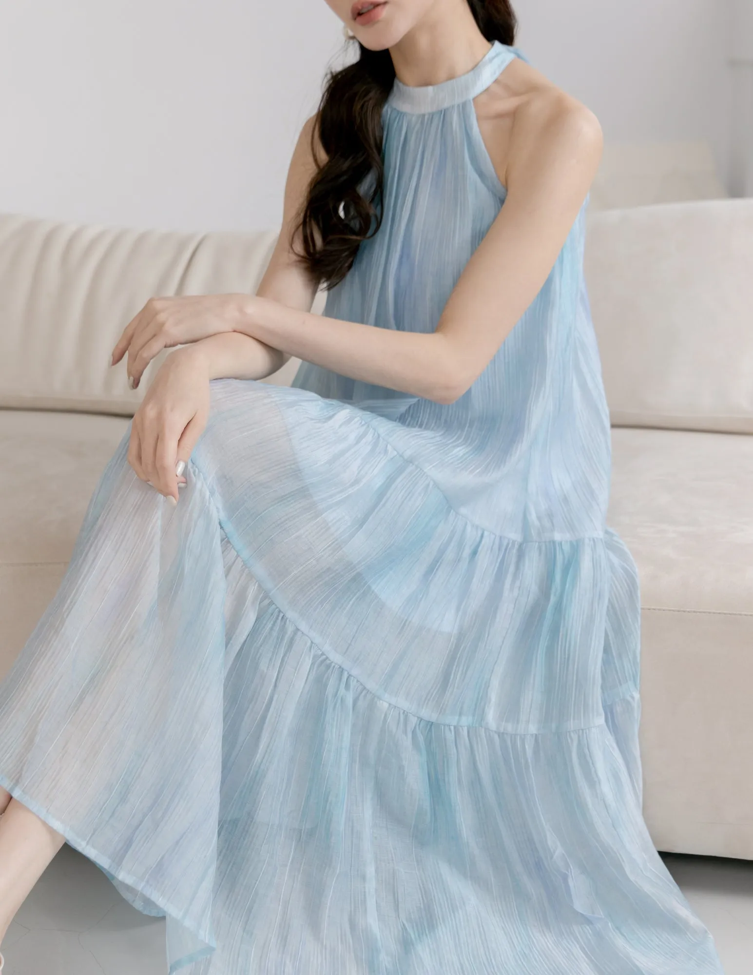 Adelia Organza Ombre Dress in Blue