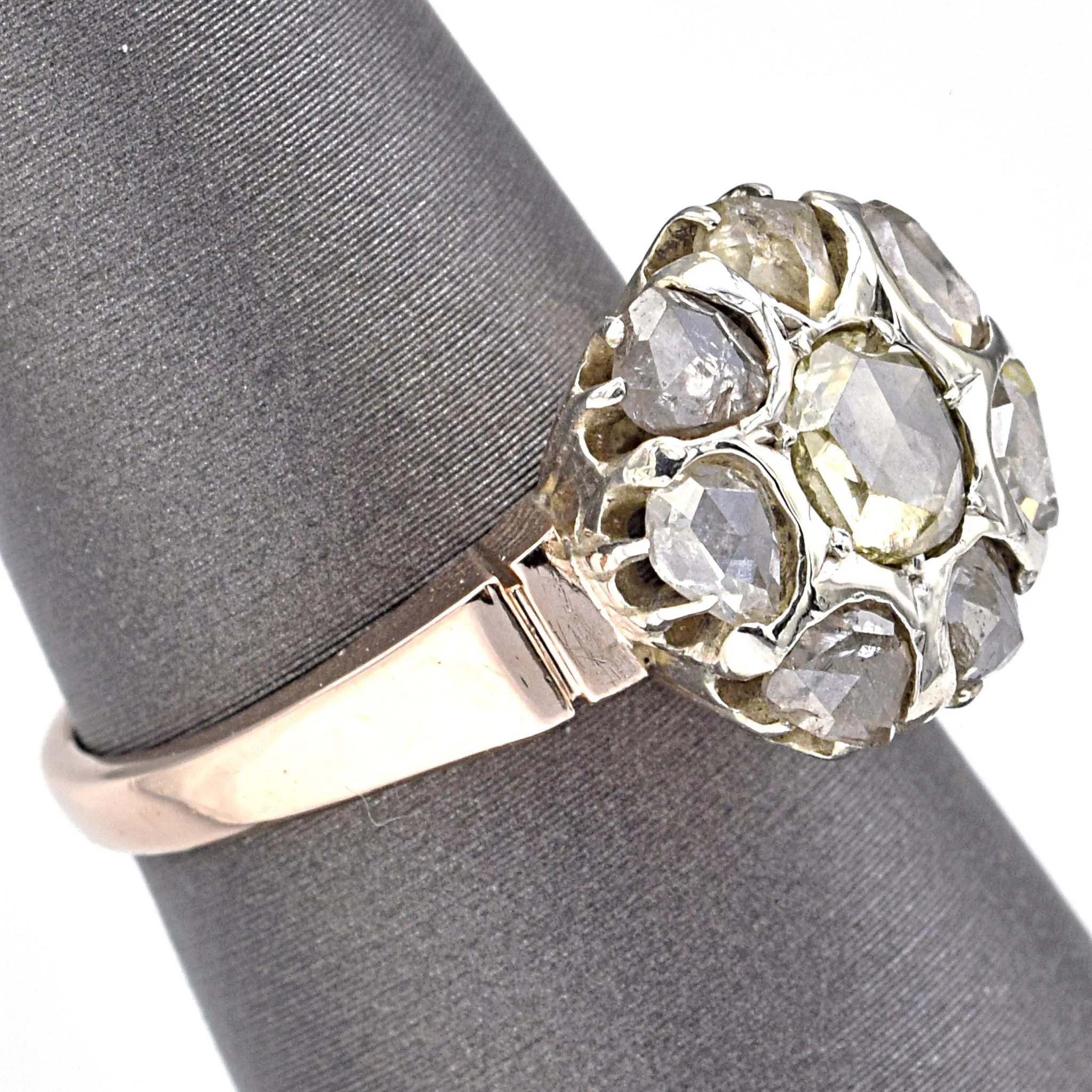 Antique 14K Rose & White Gold Rose Cut Diamond Cluster Ring