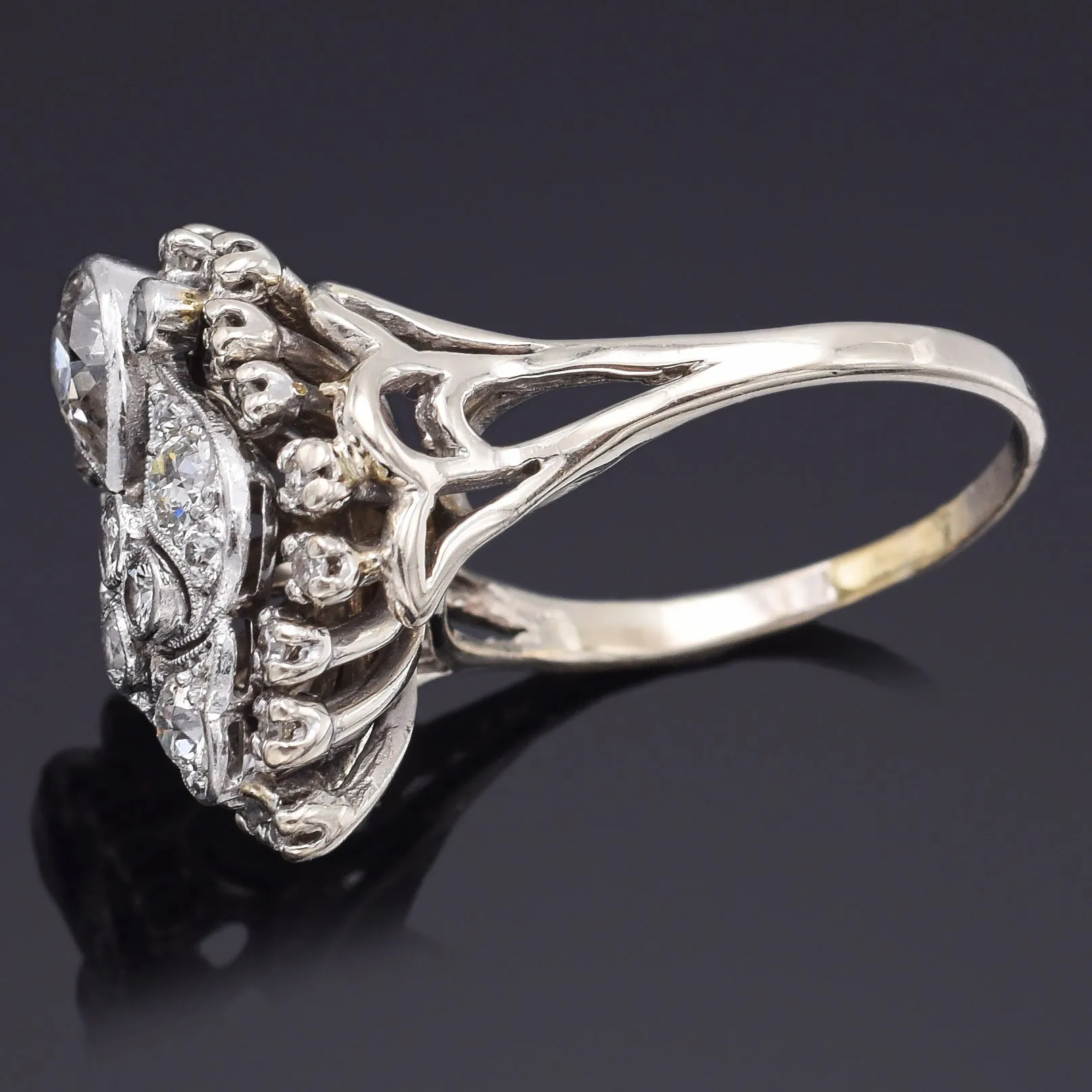 Antique 14K White Gold & Platinum 1.79 TCW Diamond Art Deco Cocktail Ring Size 9