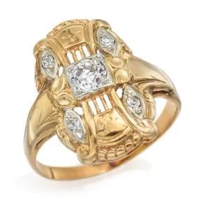 Antique 14K Yellow Gold 0.31 TCW Old Euro Cut Diamond Art Deco Cocktail Ring