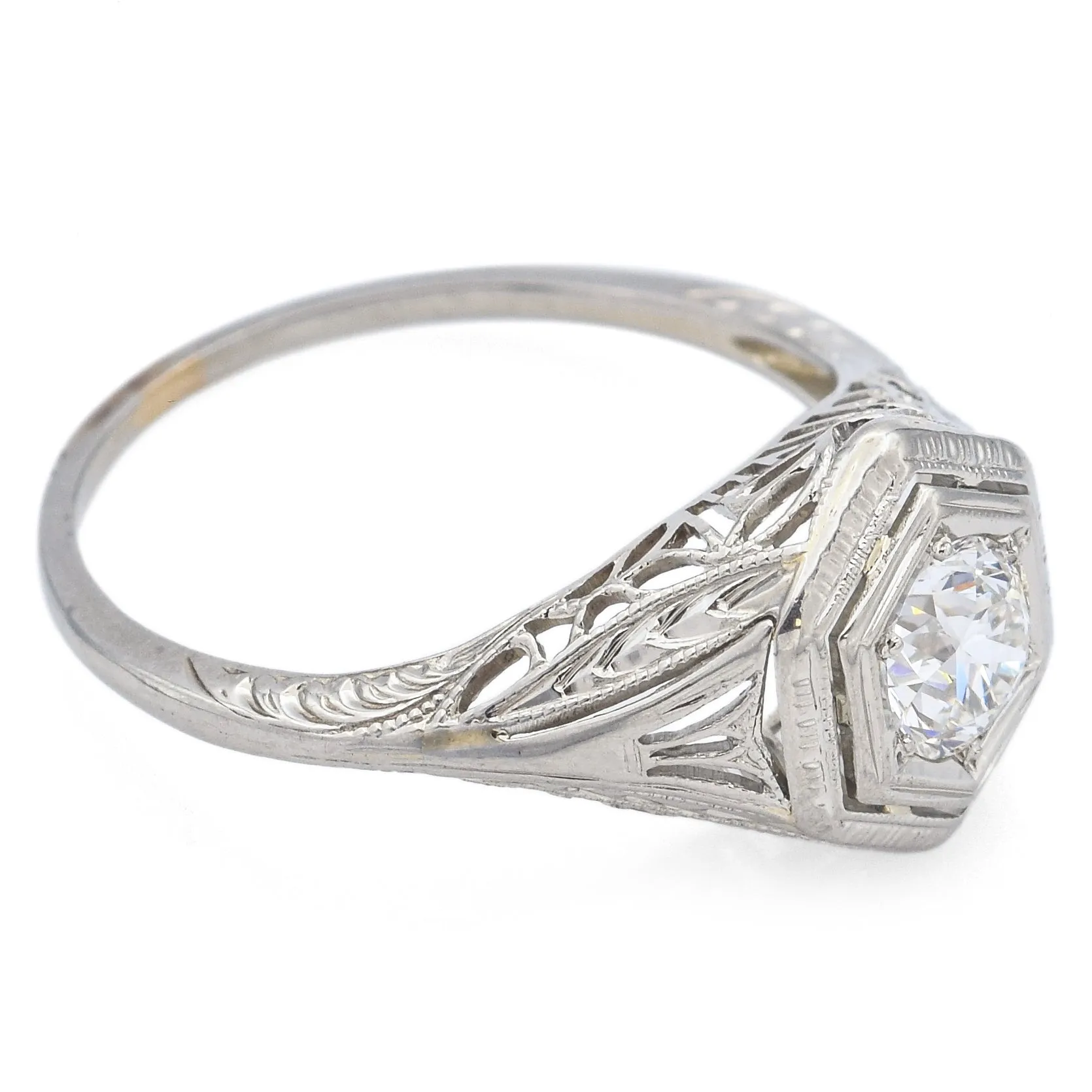 Antique Art Deco 14K White Gold 0.47 Ct Old Euro Diamond Band Ring Size 6