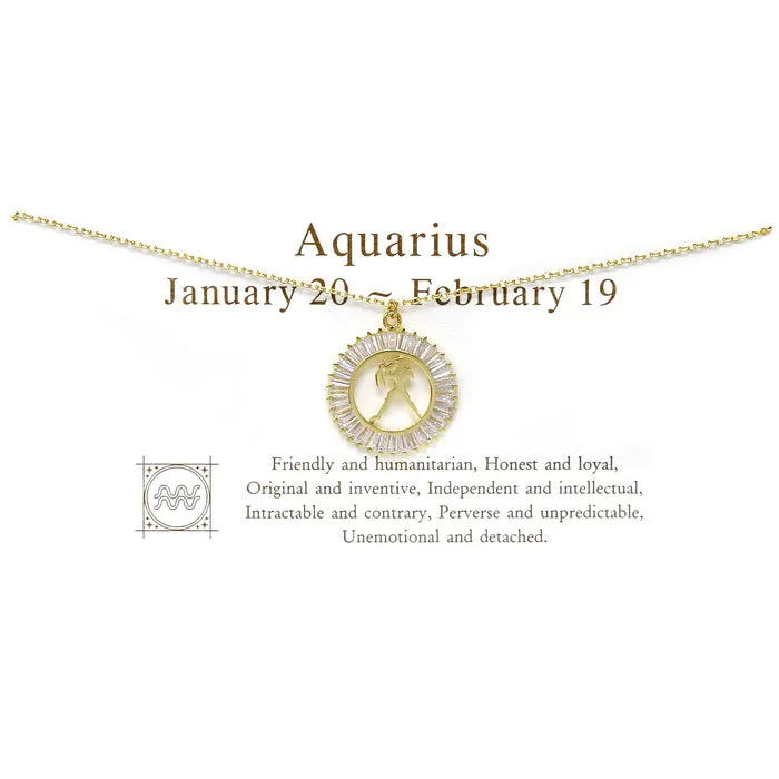 AQUARIUS CZ Pave Zodiac Pendant Gold Dipped Necklace