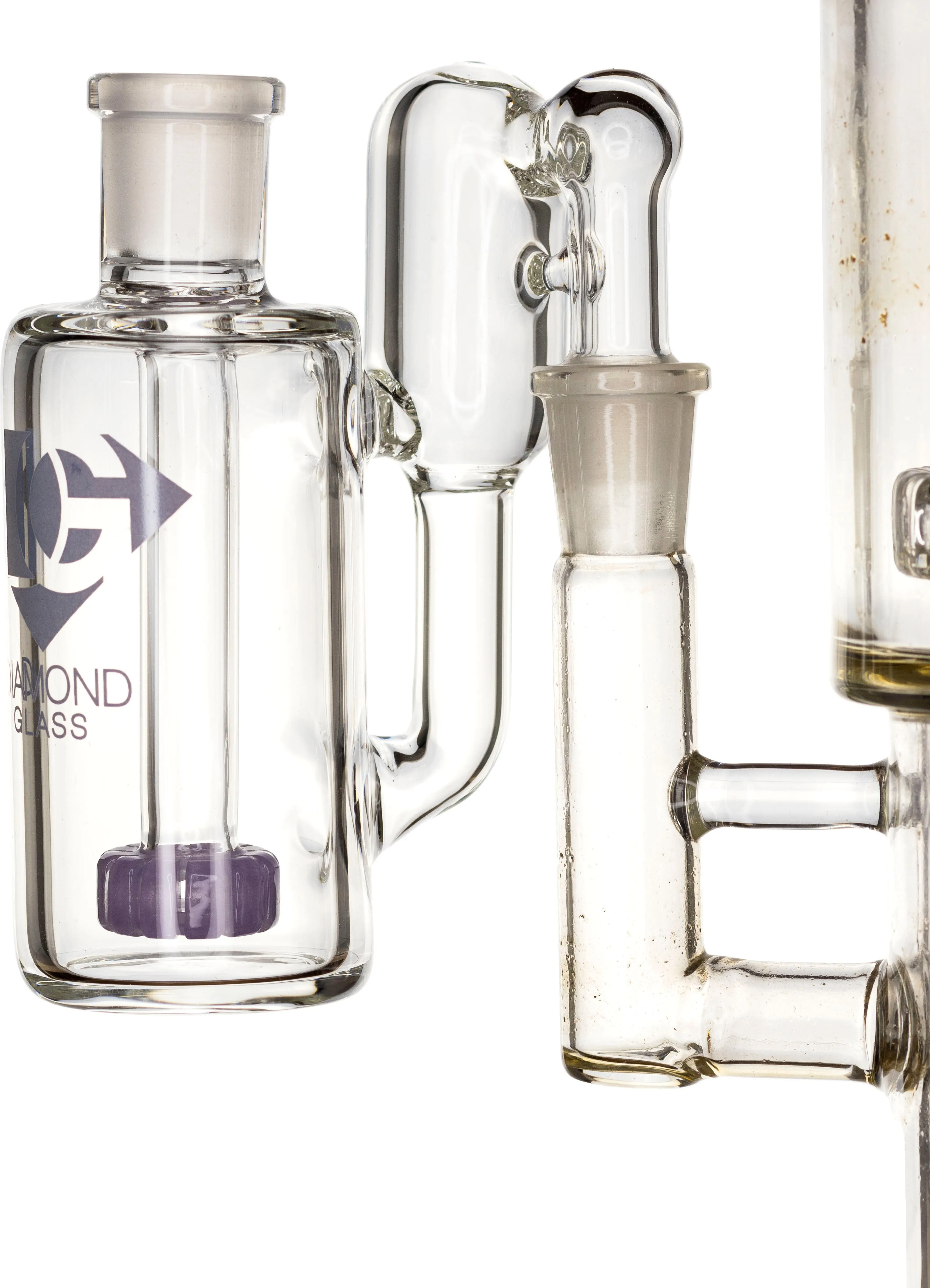 Ash Catcher w/ 14mm Joint, 90 Angle, Showerhead   Recycler Perc, by Diamond Glass