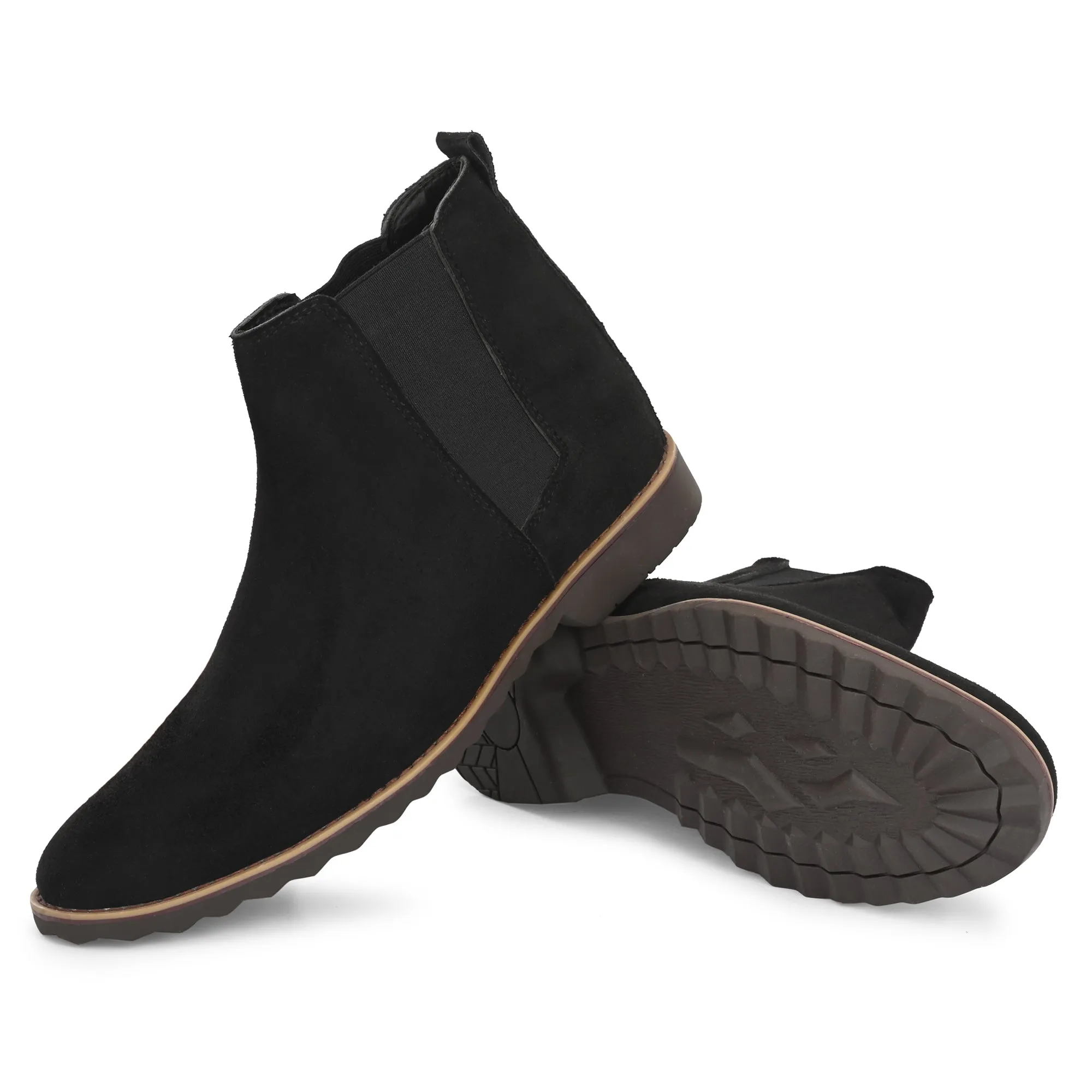 Attitudist Unisex Black Mid Top Round Toe Chelsea Boots