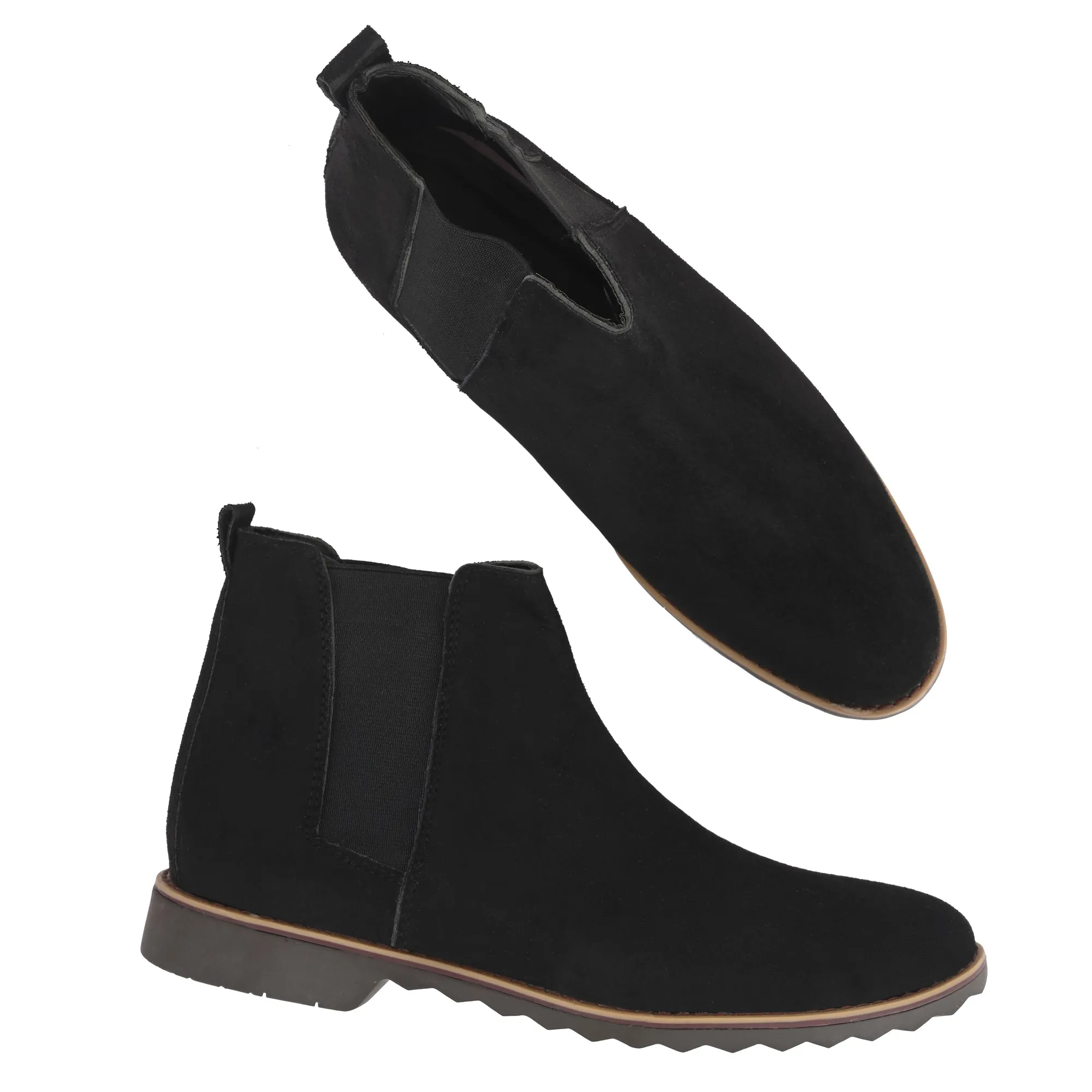 Attitudist Unisex Black Mid Top Round Toe Chelsea Boots