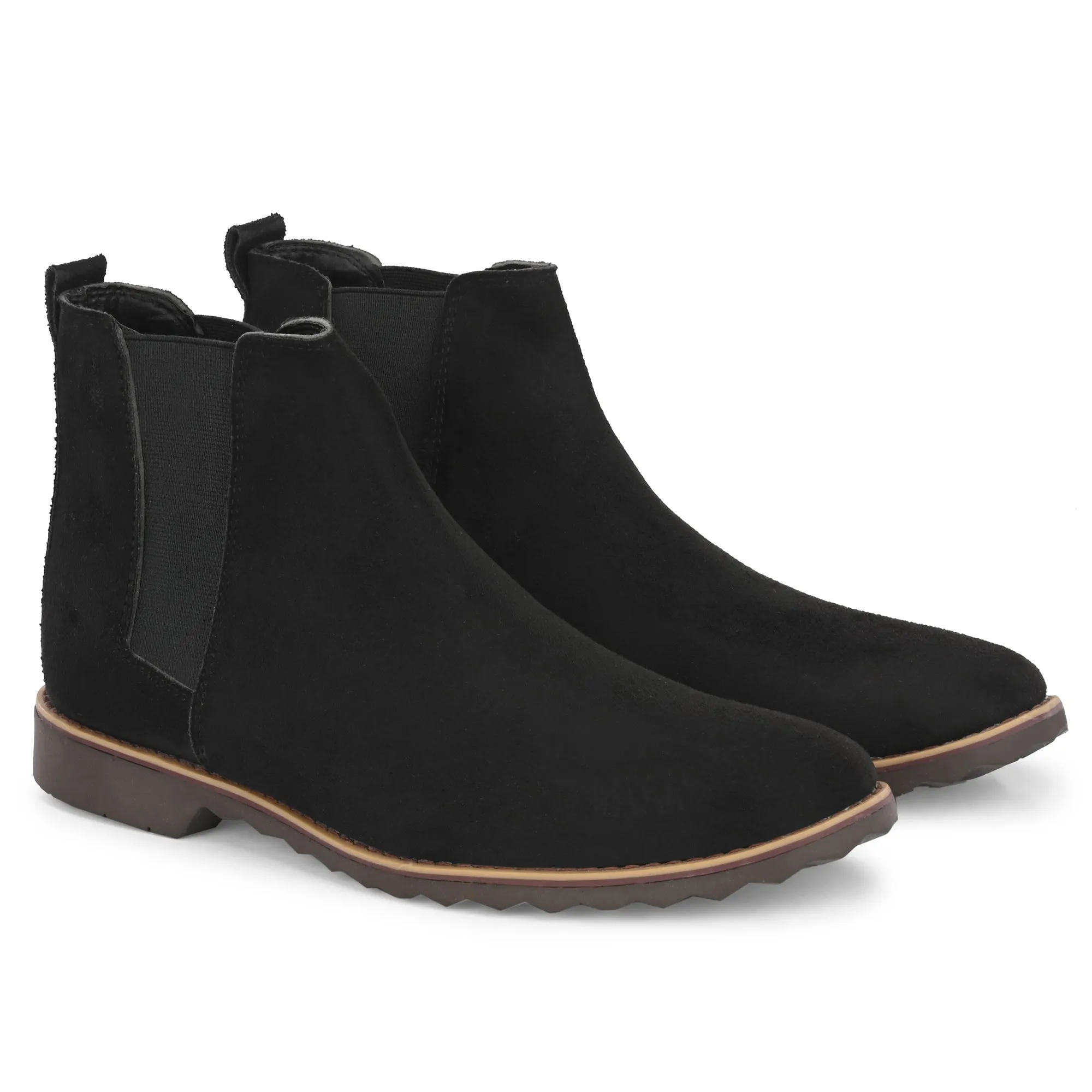 Attitudist Unisex Black Mid Top Round Toe Chelsea Boots