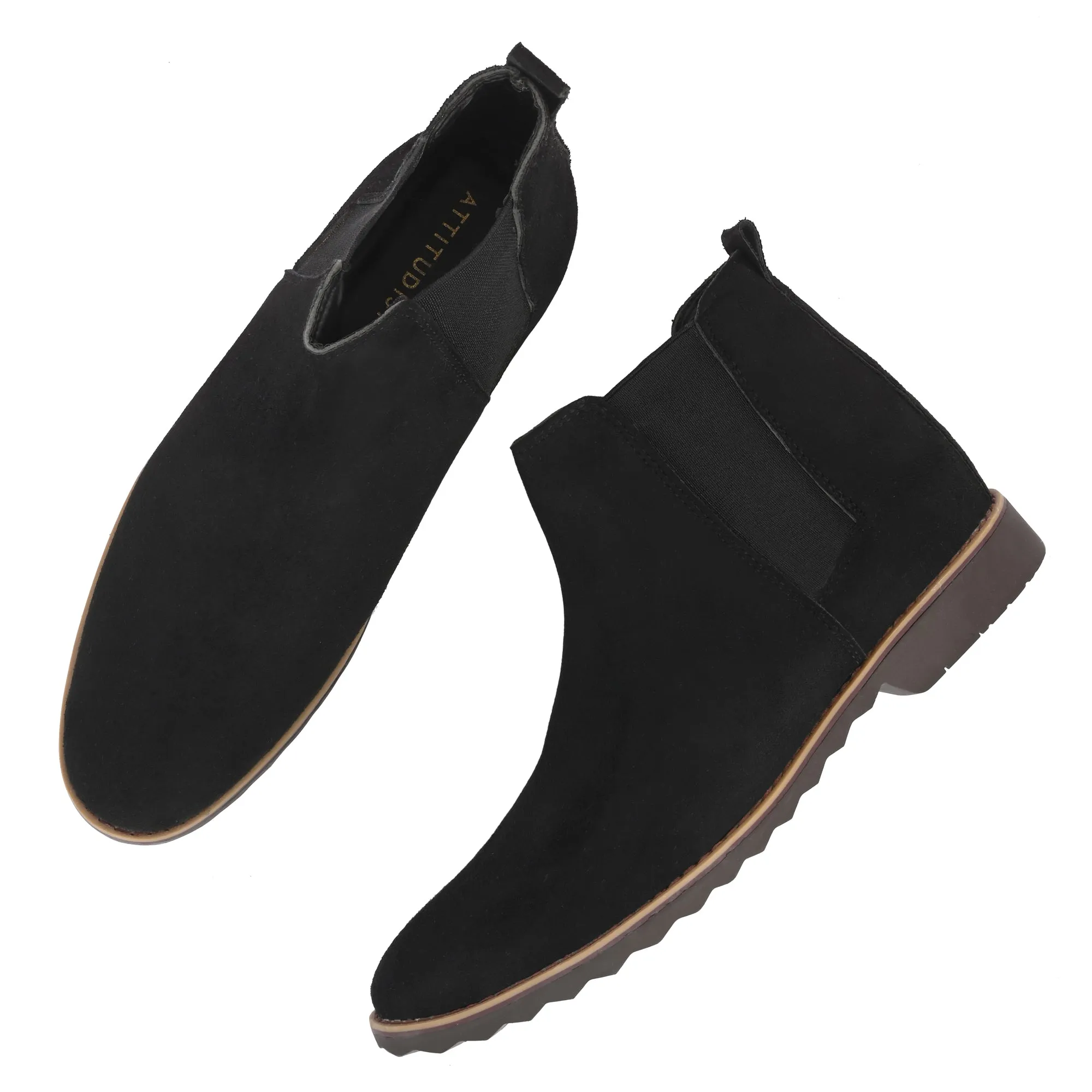 Attitudist Unisex Black Mid Top Round Toe Chelsea Boots