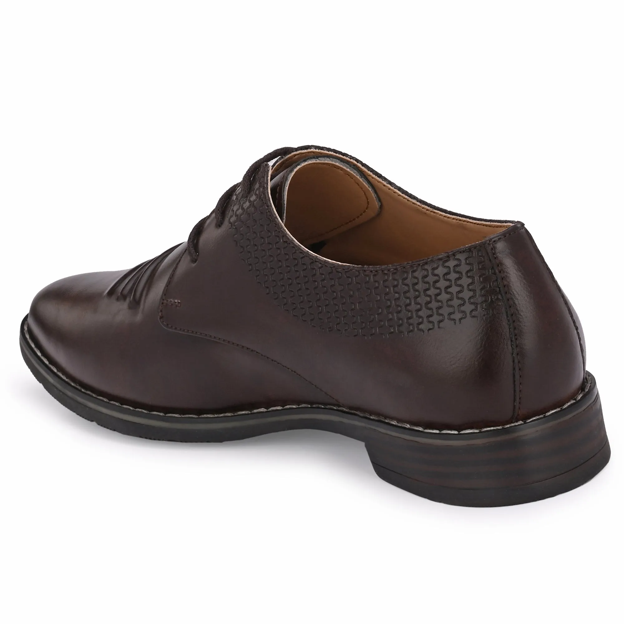 Attitudist Unisex Handcrafted Derby Brown Formal Lace-up Shoes With Round Toe And Textured Vamp