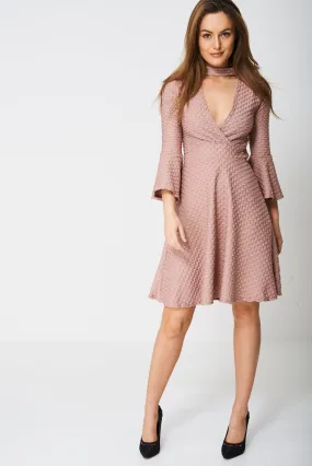 Bell Sleeve Skater Dress In Pink