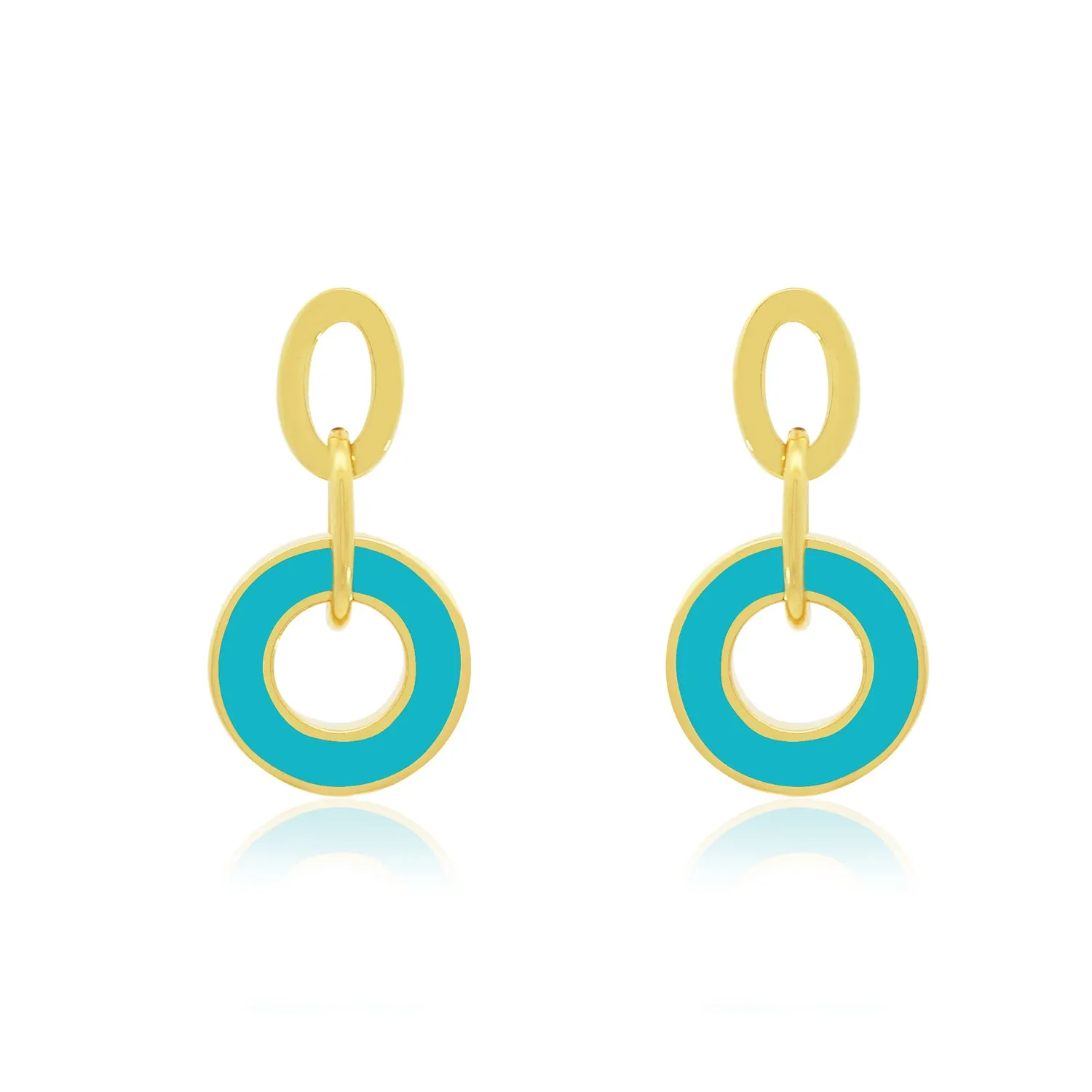 Blue Enamel Round Link Drop Earrings