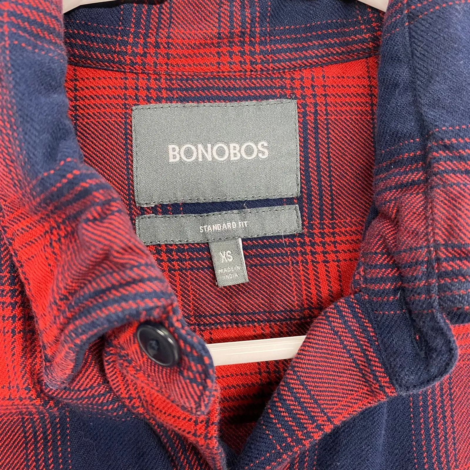 Bonobos Mens Size XS Red Blue Geometric Plaid Shirt Flannel Button-Up L/s Pre-Owned