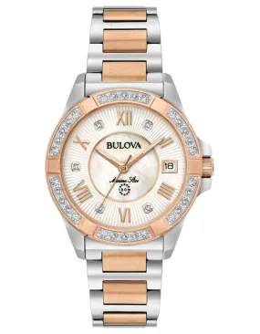 Bulova Womens Marine Star Diamond Watch - Two-Tone - MOP Dial - 100m - Date