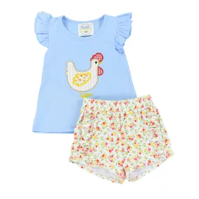 Chicken Applique Girls Short Set