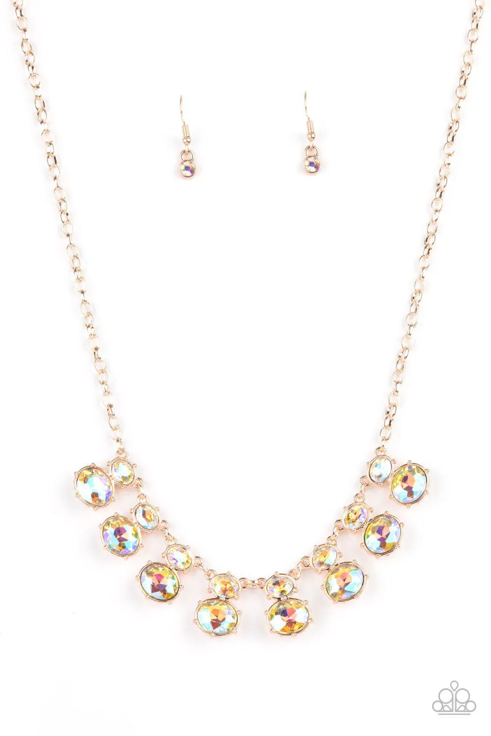 Cosmic Countess Rose Gold and Iridescent Rhinestone Necklace - Paparazzi Accessories