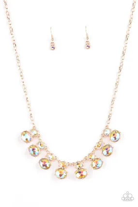 Cosmic Countess Rose Gold and Iridescent Rhinestone Necklace - Paparazzi Accessories