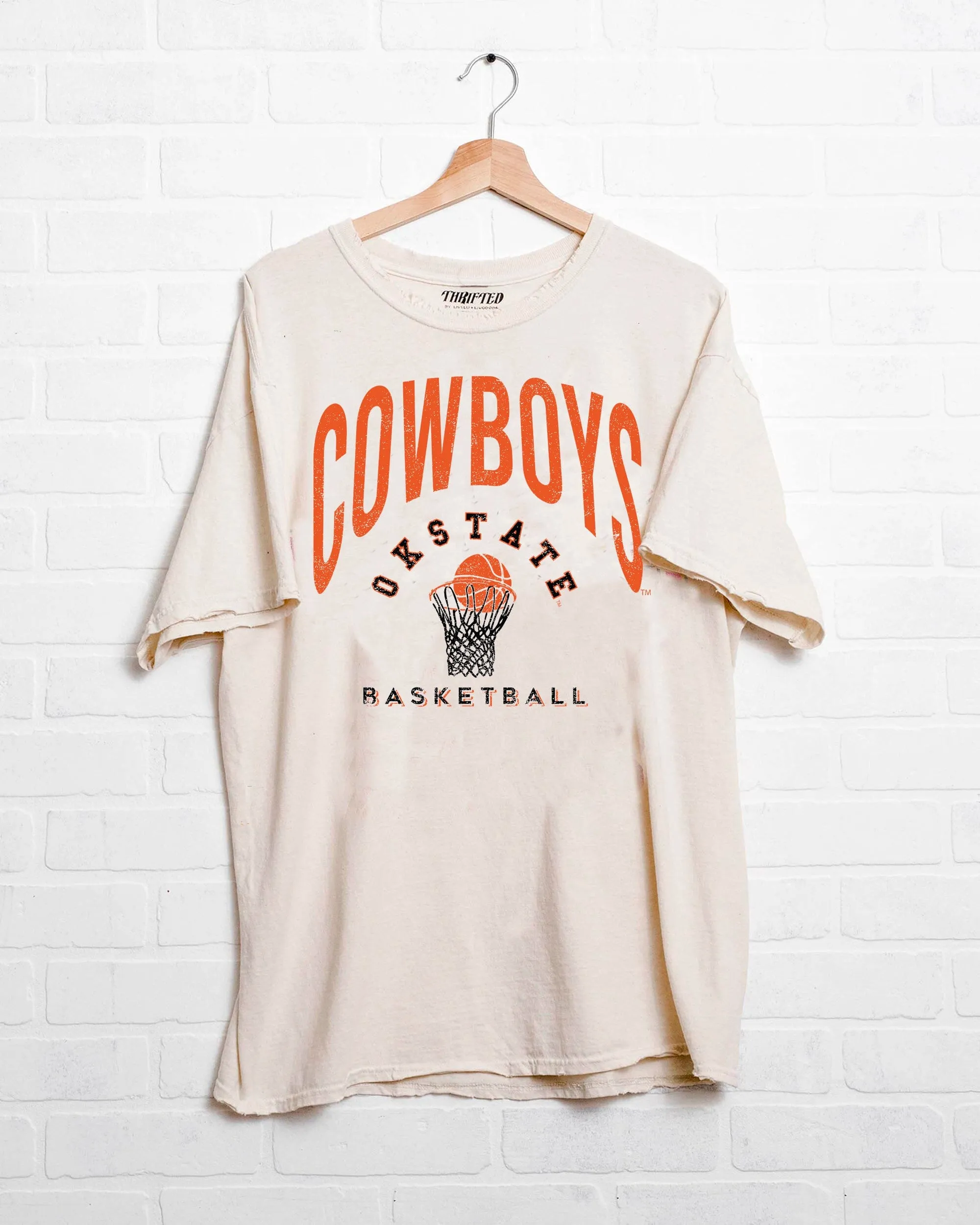 Cowboys Basketball Athletics Off White Thrifted Tee