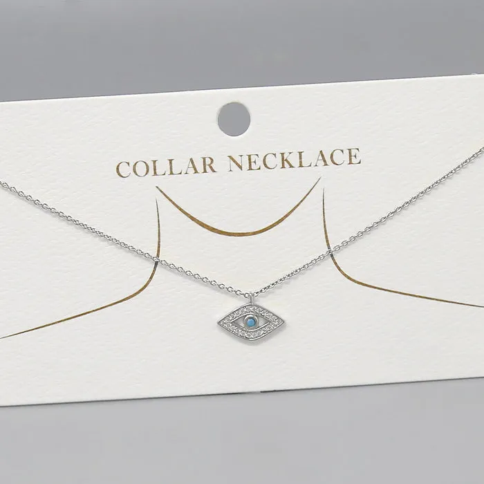 CZ Pave Evil Eye Pendant Gold Dipped Collar Necklace