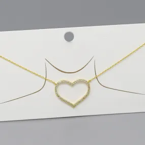 CZ Pave Heart Pendant Gold Dipped Chain Necklace