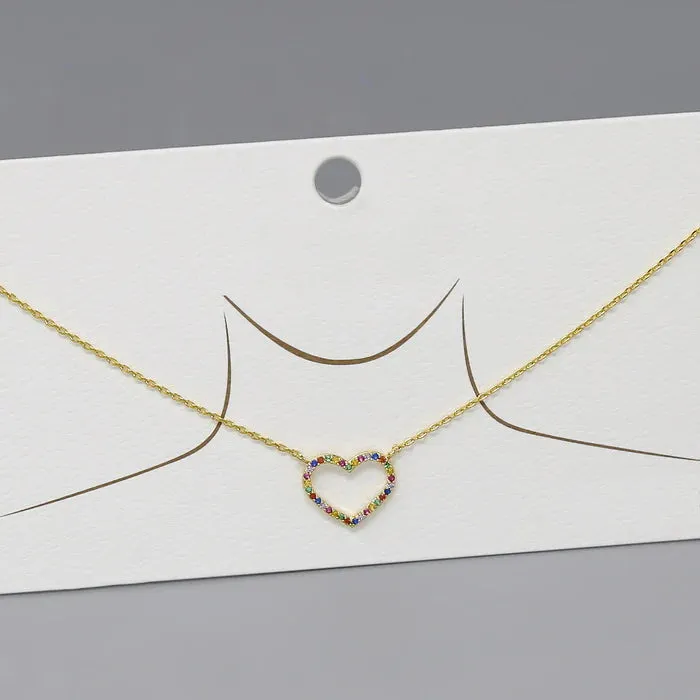 CZ Pave Heart Pendant Short Chain Necklace