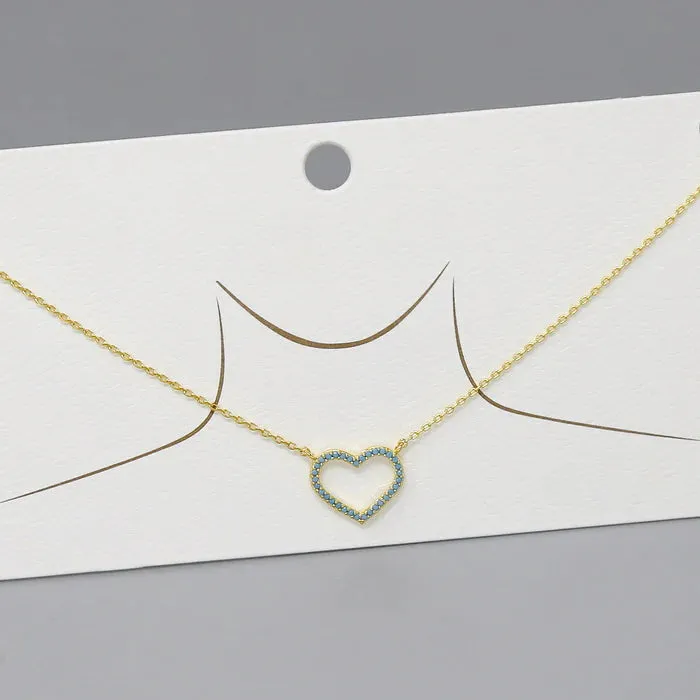 CZ Pave Heart Pendant Short Chain Necklace