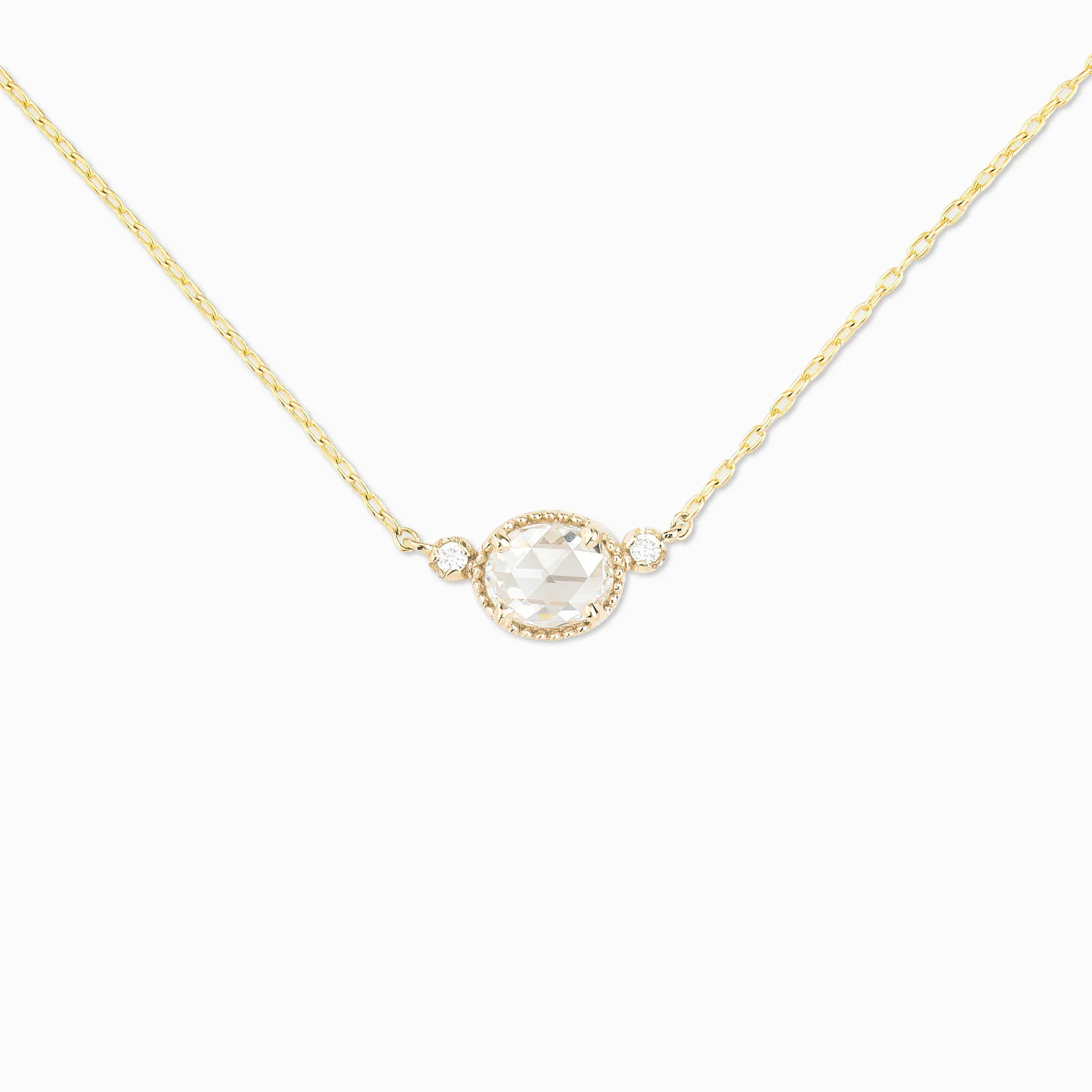 Dahlia Three Stone Rose Cut Diamond Necklace