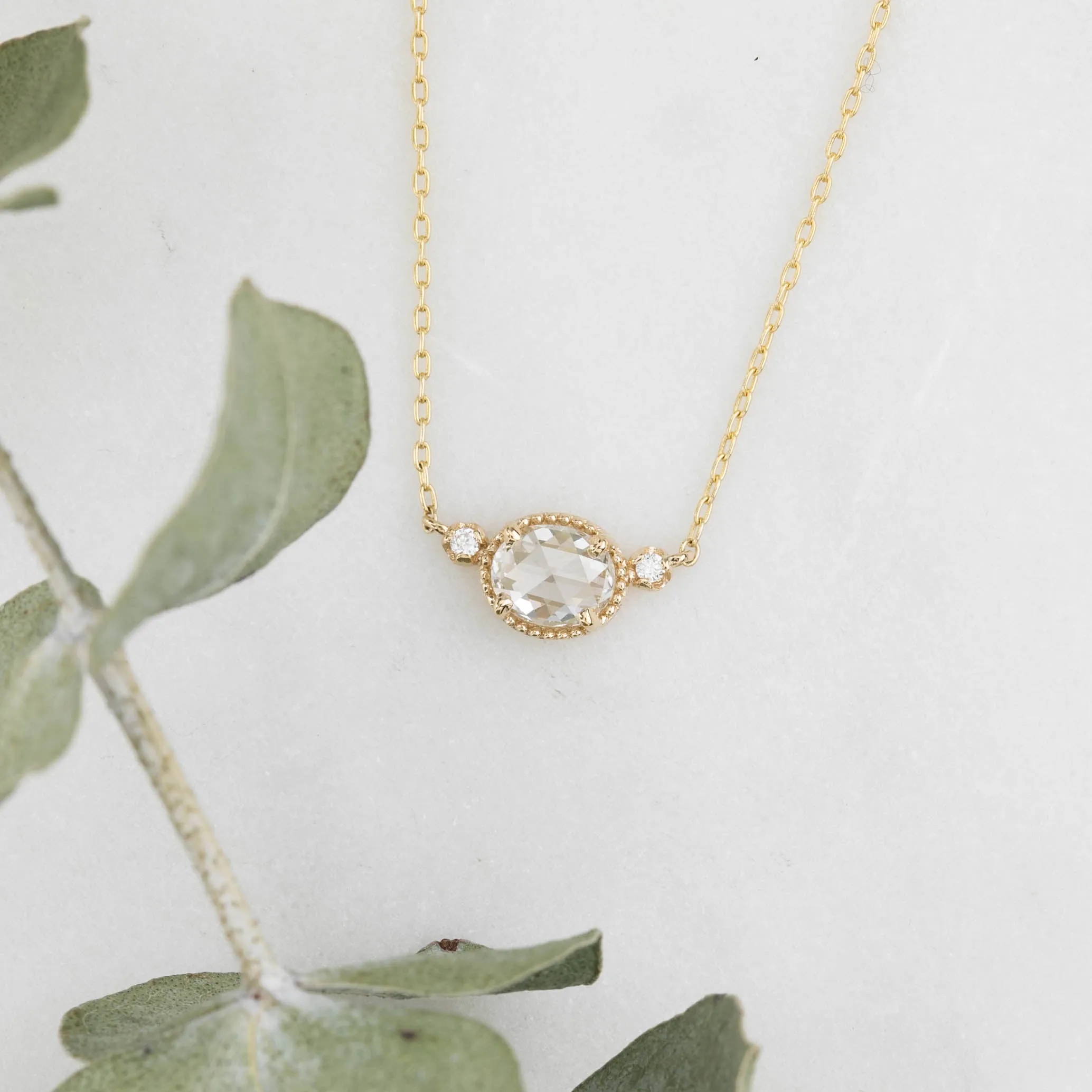 Dahlia Three Stone Rose Cut Diamond Necklace