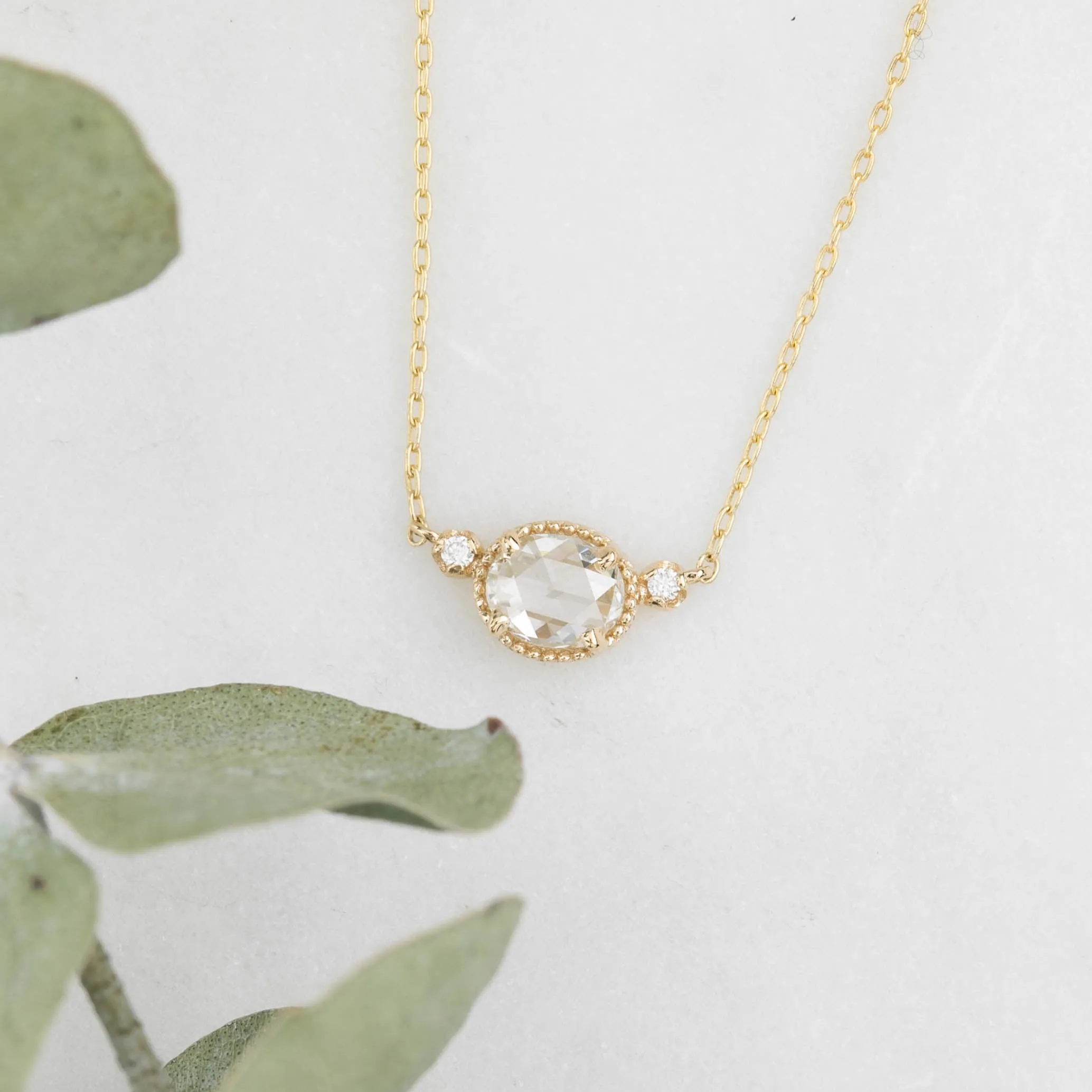 Dahlia Three Stone Rose Cut Diamond Necklace