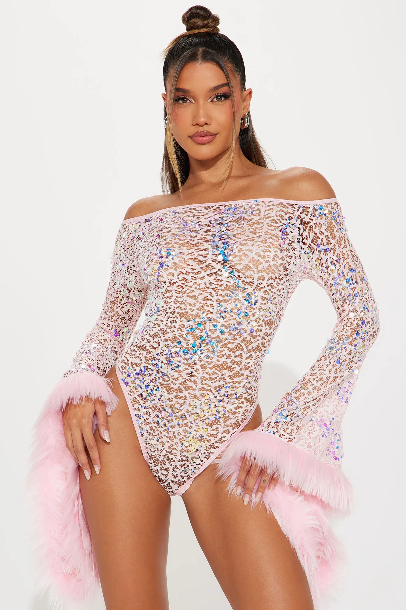 Dancing Queen Sequins Dance Bodysuit - Pink