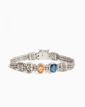 Double Stone Link Bracelet with Petroglyph - Citrine/London Blue Topaz