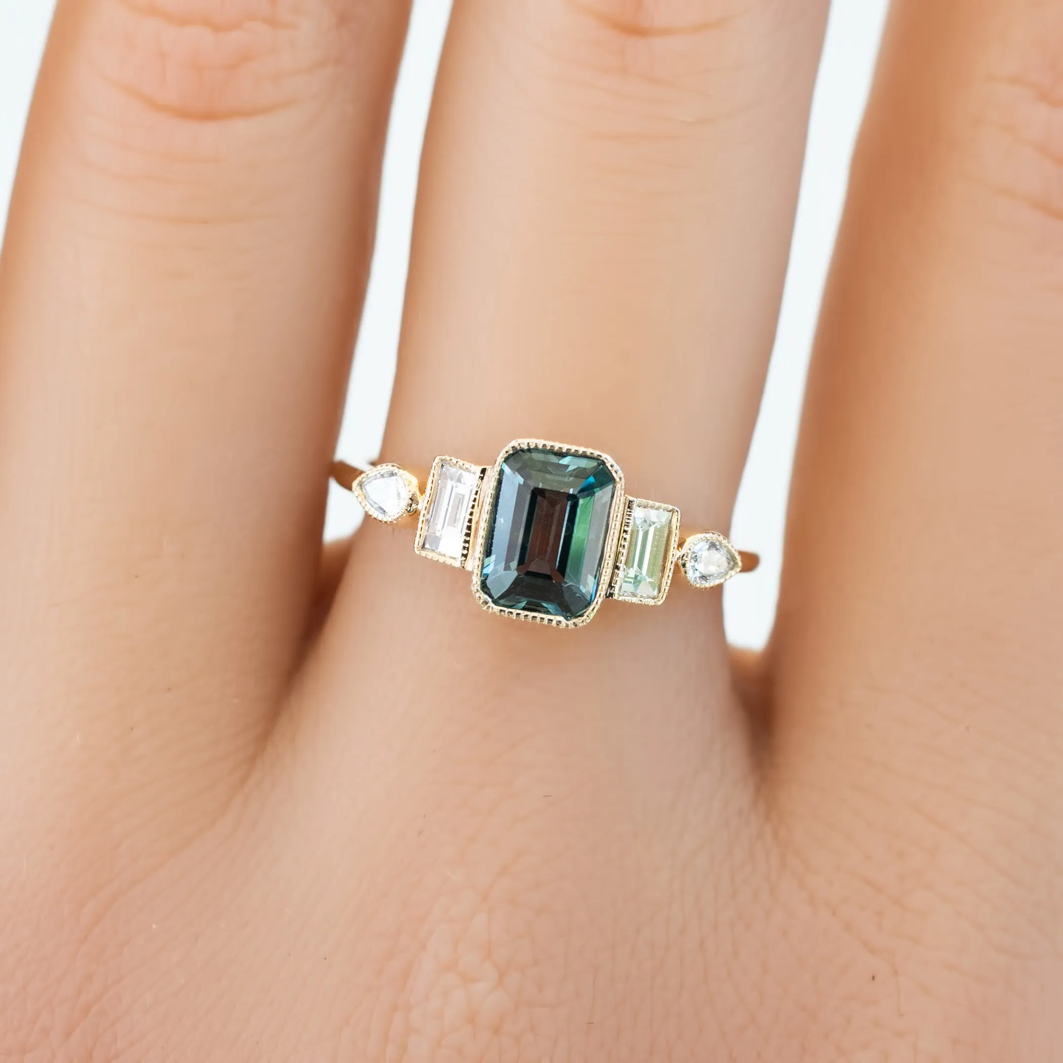 Edith Ring 1.25ct Teal Blue Montana Sapphire, 14K Yellow Gold (One of a kind)