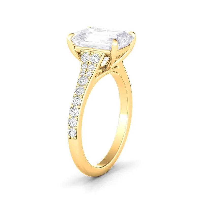 Emerald Cut Tapered Pave Diamond Ring