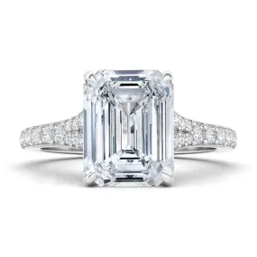 Emerald Cut Tapered Pave Diamond Ring