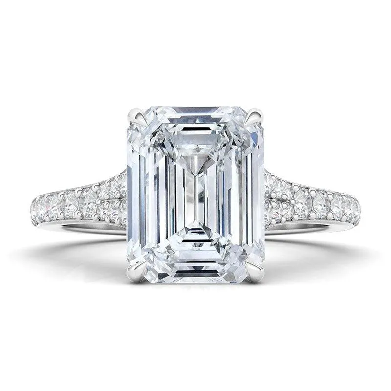 Emerald Cut Tapered Pave Diamond Ring