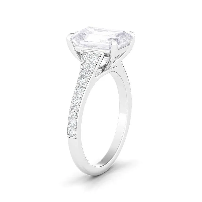 Emerald Cut Tapered Pave Diamond Ring