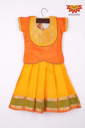 Girls Orange Art Silk Pattu Pavadai