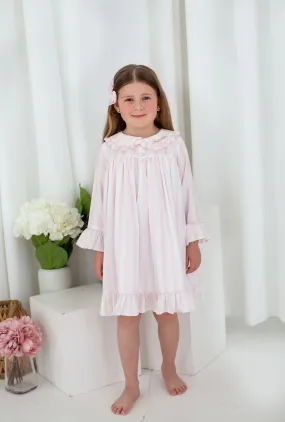 Girls Pink Stripe Pearl Long Sleeve Nightdress