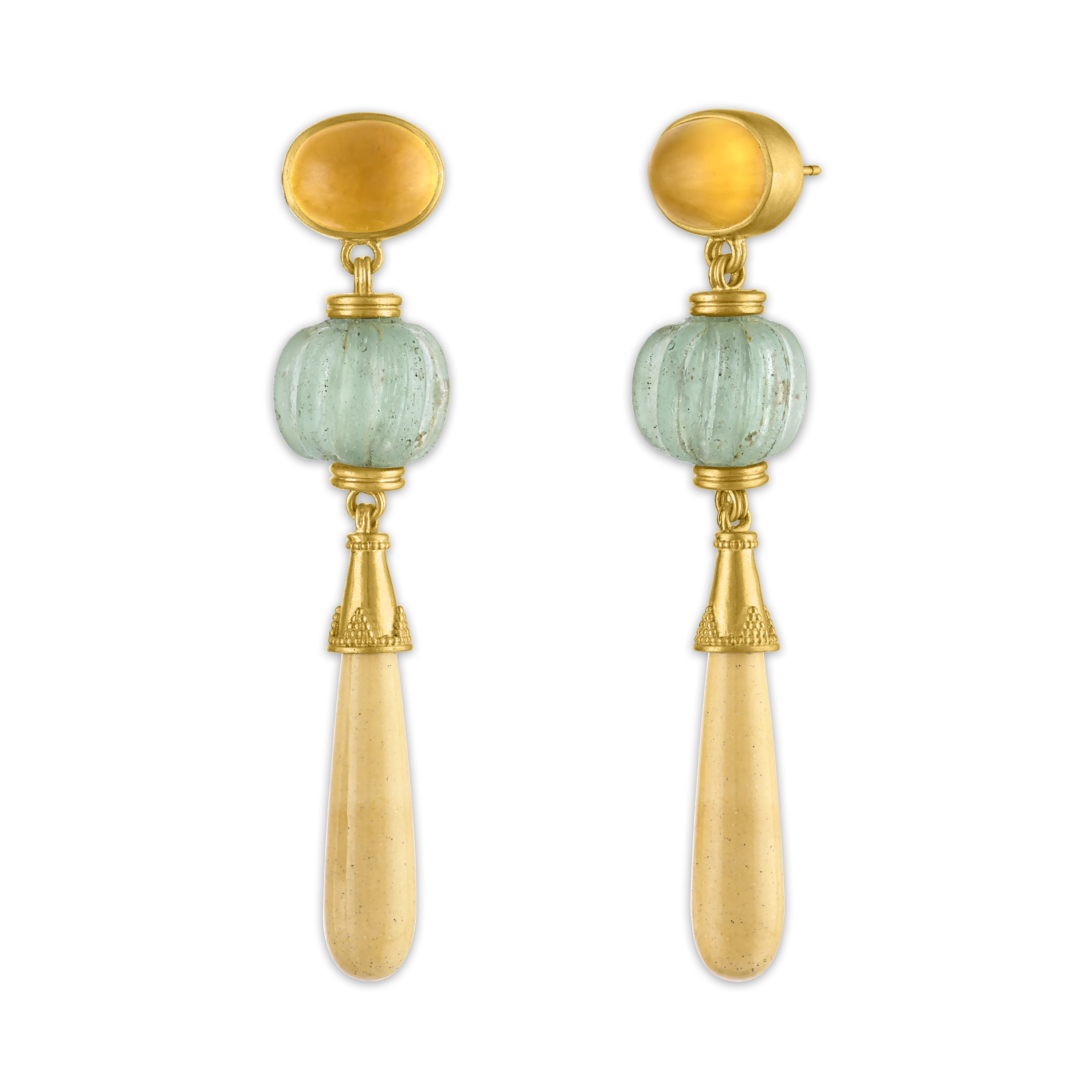 Golden Citrine, Roman Glass, and Jasper Amphora Earrings