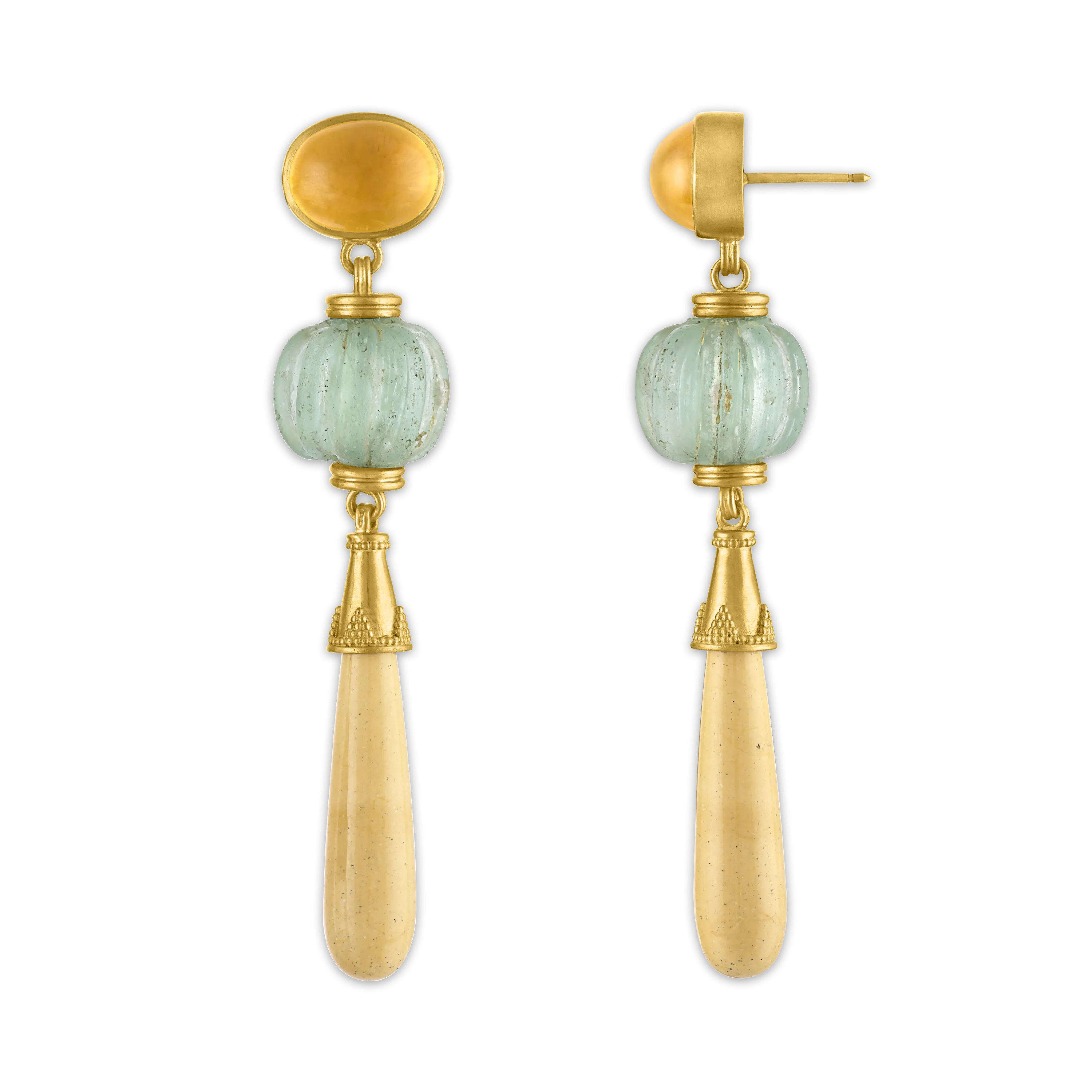 Golden Citrine, Roman Glass, and Jasper Amphora Earrings